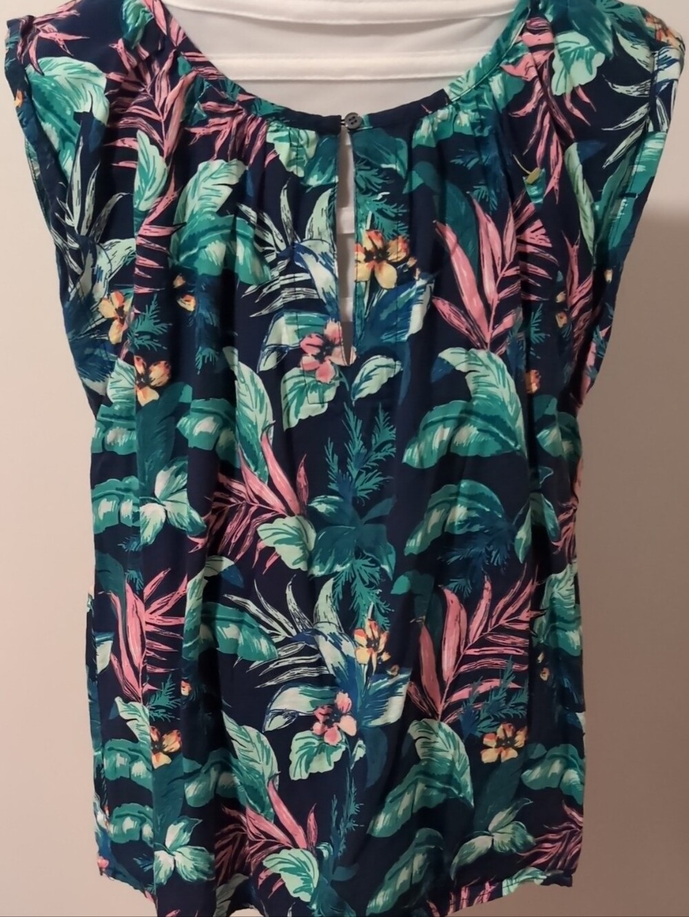 LOFT Navy Tropical Floral Sleeveless Blouse